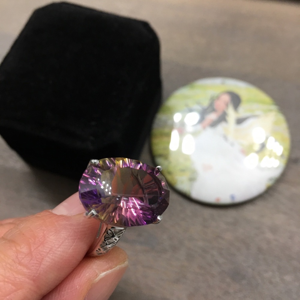 Certified 14.2 CT Ametrine Solid Silver Ring - Picture 6 of 16